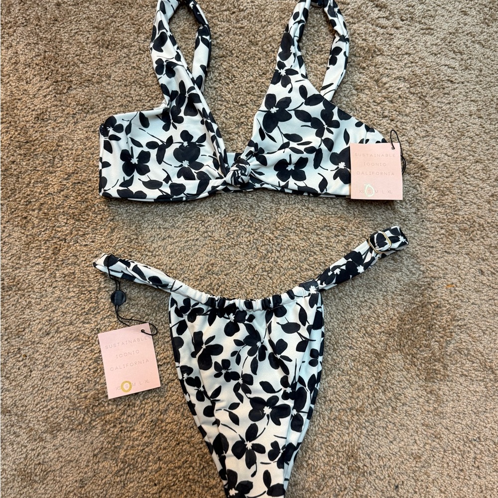 Skatie Black and White Floral Bikini